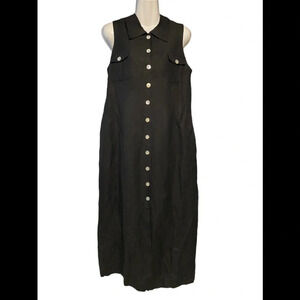 Plaza Collection Linen Blend Dress Black Button Down